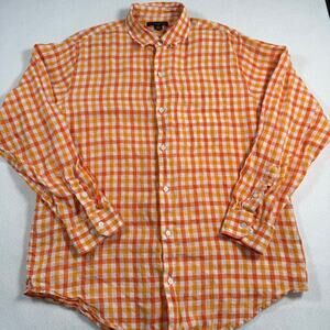 Banana republic linen orange gingham button up shirt Mens size large